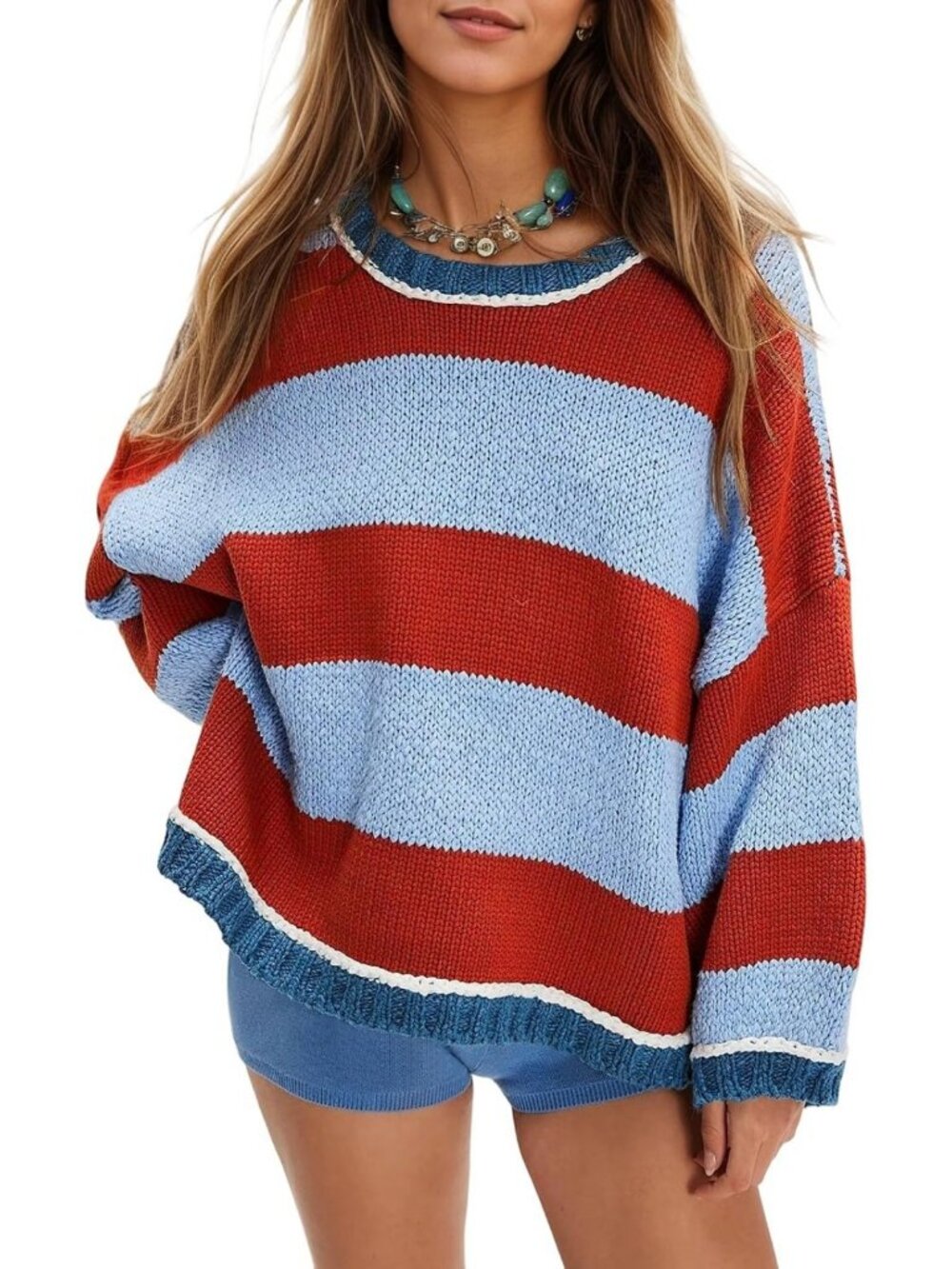 Oversized Striped Chunky Knit Sweater - Cozy Fall Pullover for Women